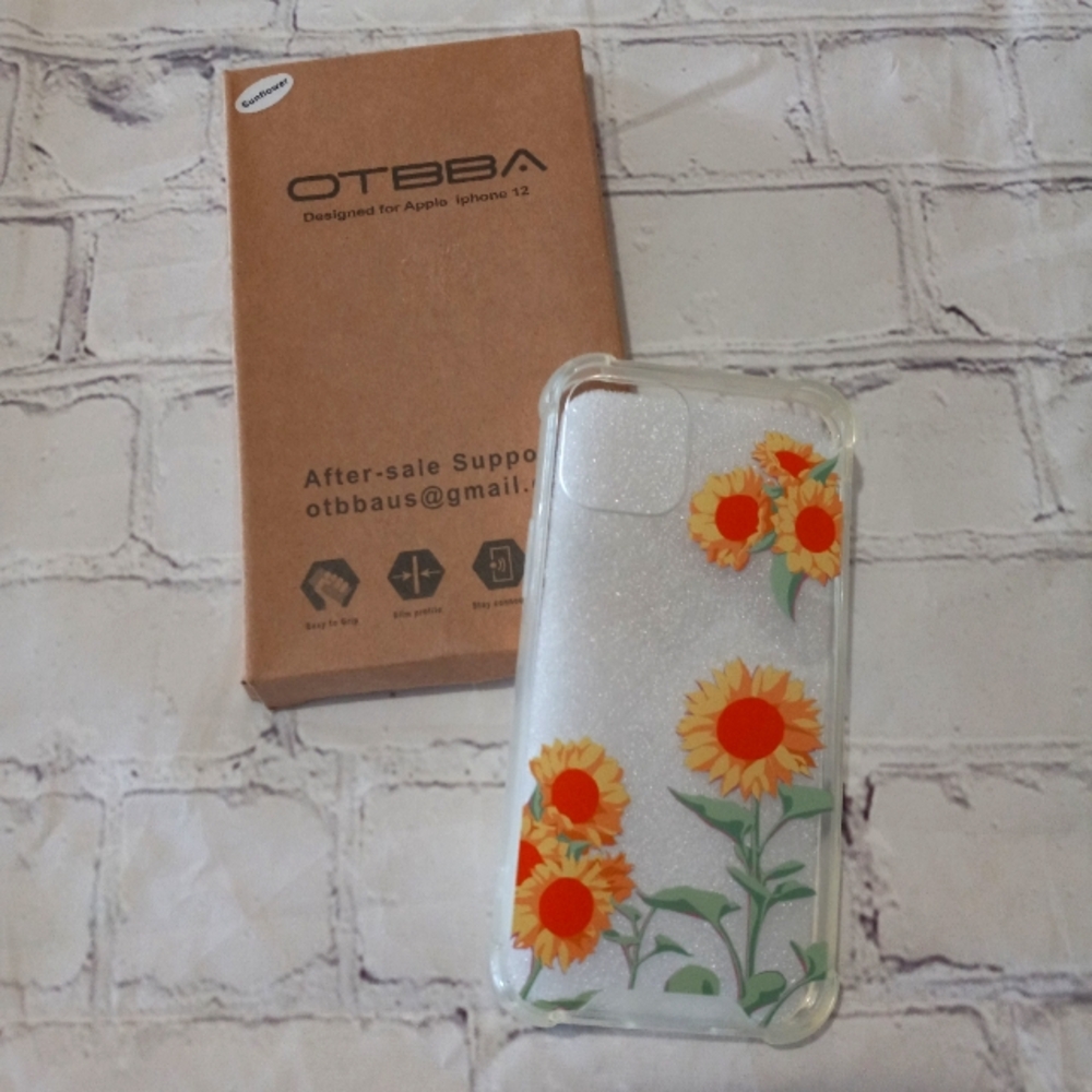NWT Phone Case fits Iphone 12 (5.4) Transparent with Sunflower overlay
